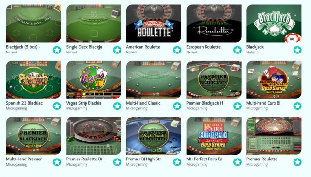 Tafelspellen van myjackpotcasino