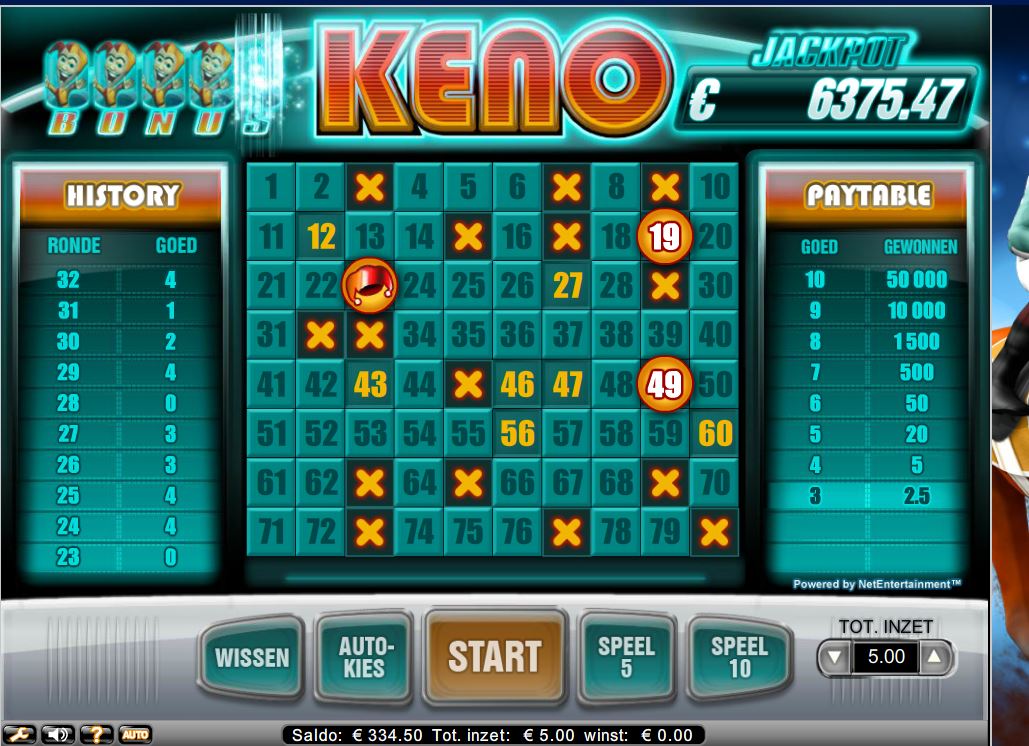 Online keno spelen met progressieve jackpot